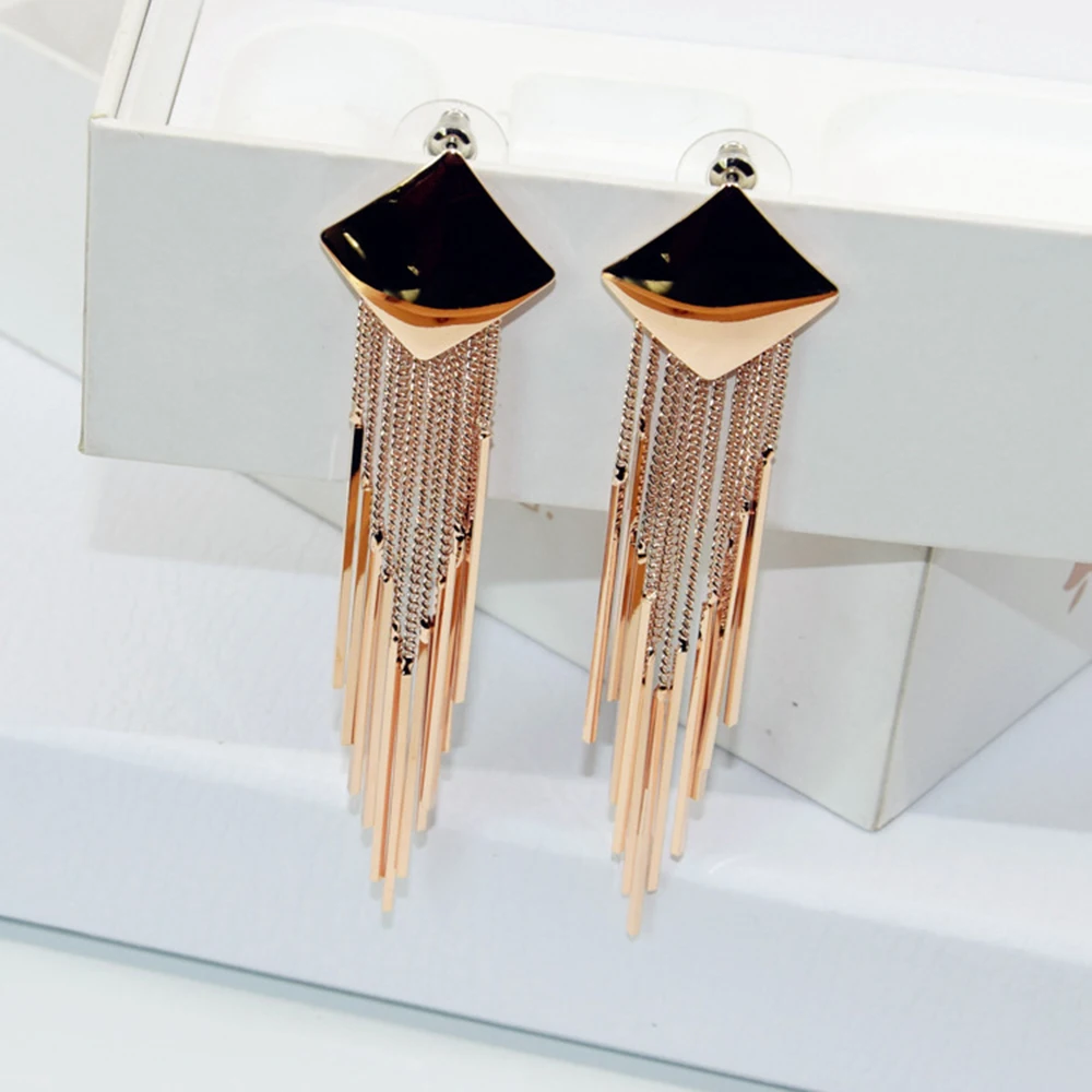 

1 Pair Statement Fashion Glossy Simple Geometric Square Long Tassel Earrings For Women Party Temperament Drop Earrings Jewelry