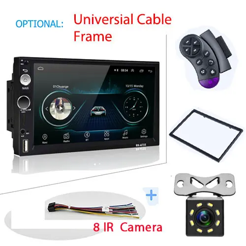 With 8 IR Camera Podofo 2din Android8.1 " сенсорный экран автомобильный Радио мультимедийный плеер gps Nav Wifi MP5 зеркальное соединение аудио стерео для универсального - Цвет: With 8 IR Camera