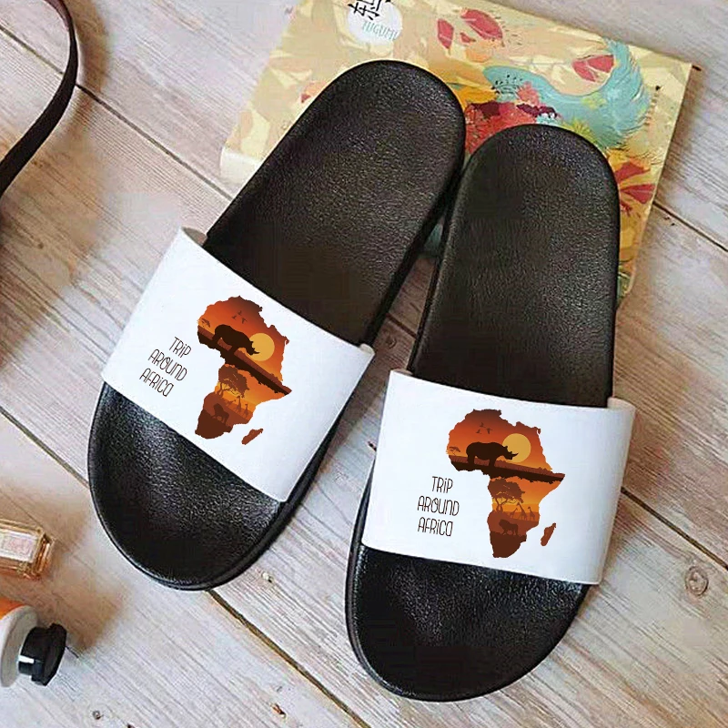 

Summer Women's Slippers African Continent Printed Slippers Couple Beach Sandals Non-slip Flat Slippers Outdoor Fashion Slippers