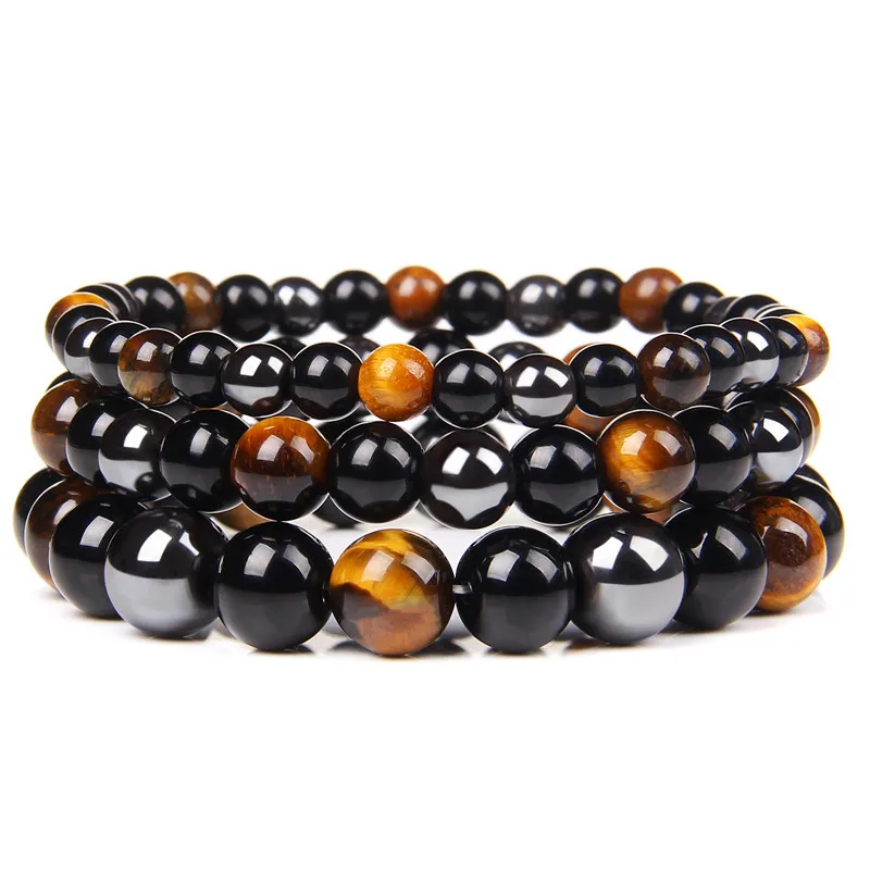 

6mm 8mm 10mm Hematite Black Tiger Eye Stone Beaded Bracelet For Women Men Friend Jewelry