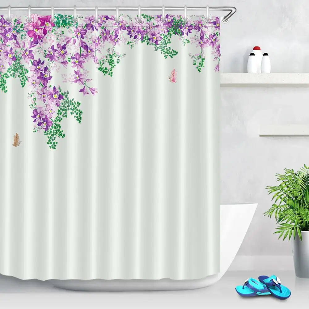 

Занавеска для душа с бабочками и цветами, простой домашний декоративный занавес для ванной, современные аксессуары для ванной комнаты, весн...