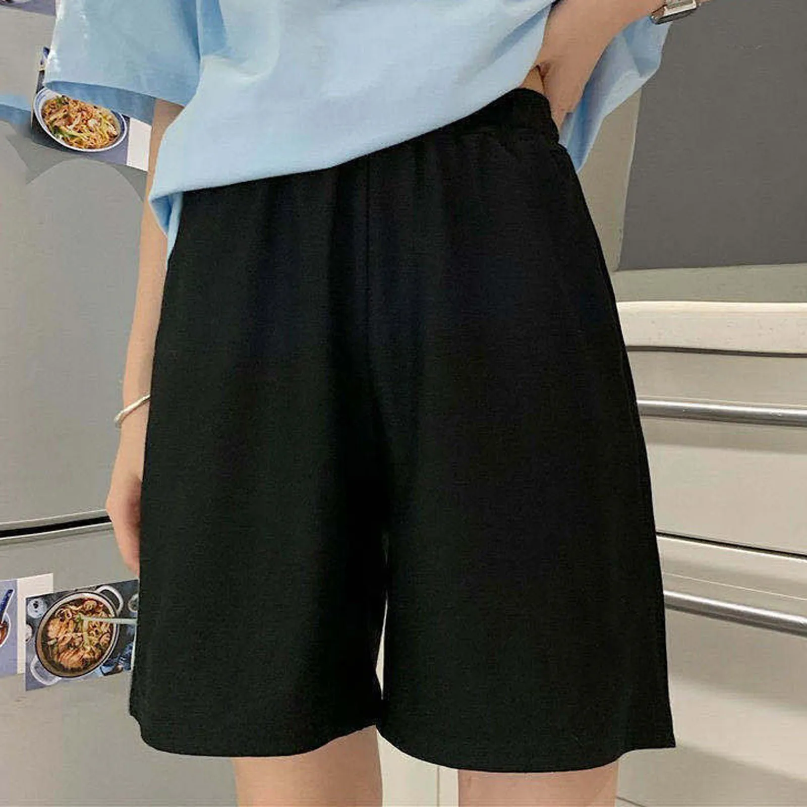 

Shorts Women High Waist Fashion Casual Elastic Waist Loose Short Pants Ladies Summer Solid Color Sexy Shorts With Pockets