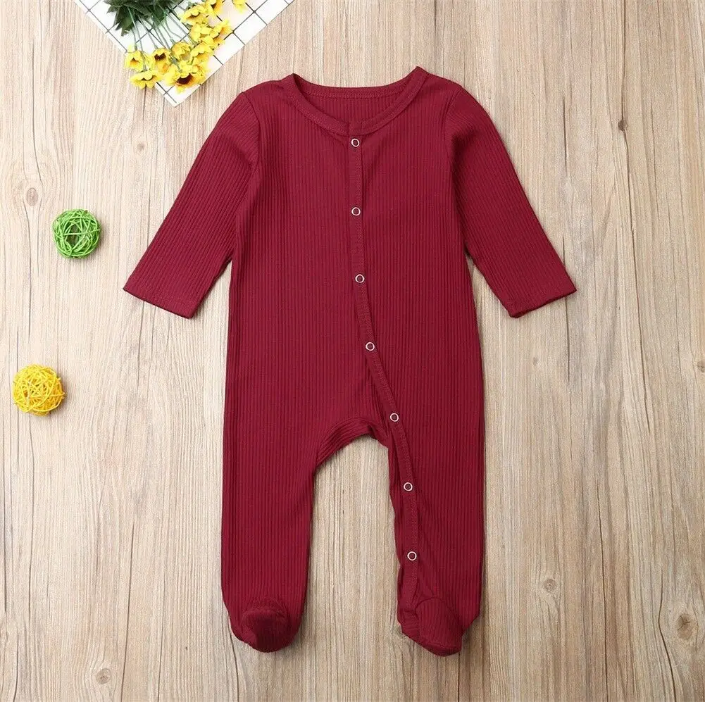 Новорожденные Мальчики Девочки 0-6M с длинным рукавом однотонный ребристый