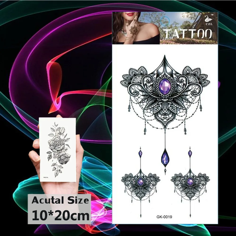Временные татуировки наклейки для боди арта мандала драгоценный камень