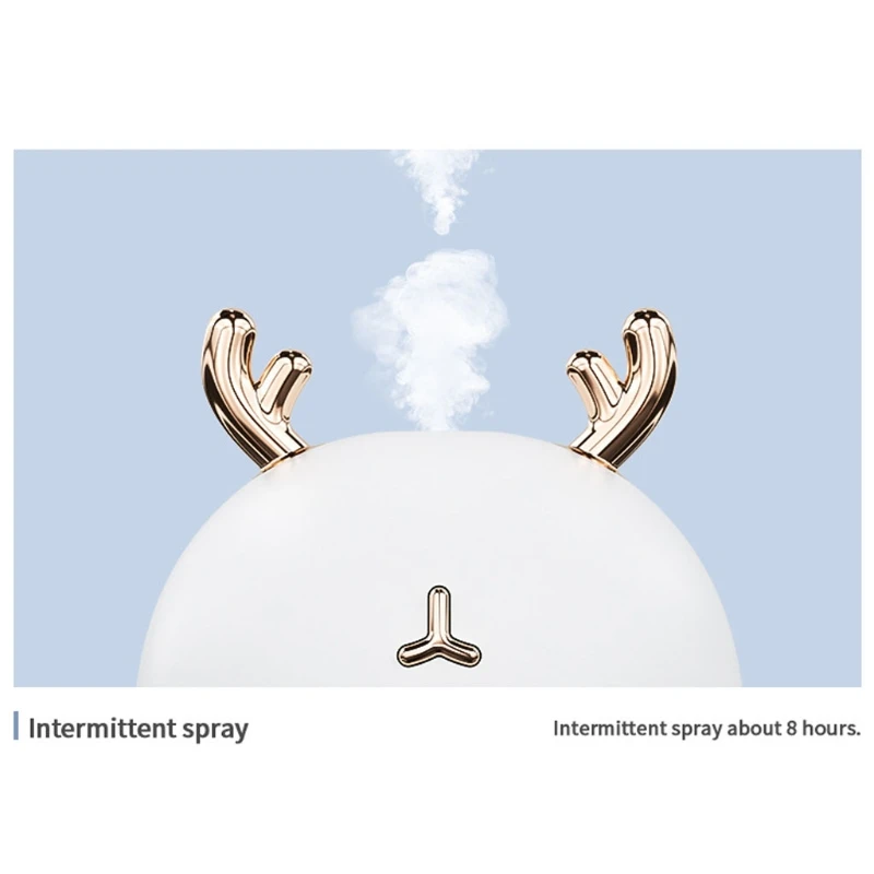 

Portable 300ml Nano Spray Mini Humidifier Cute Antlers Quiet USB Air Diffuser Fogger Mist Maker Sprayer with LED Light