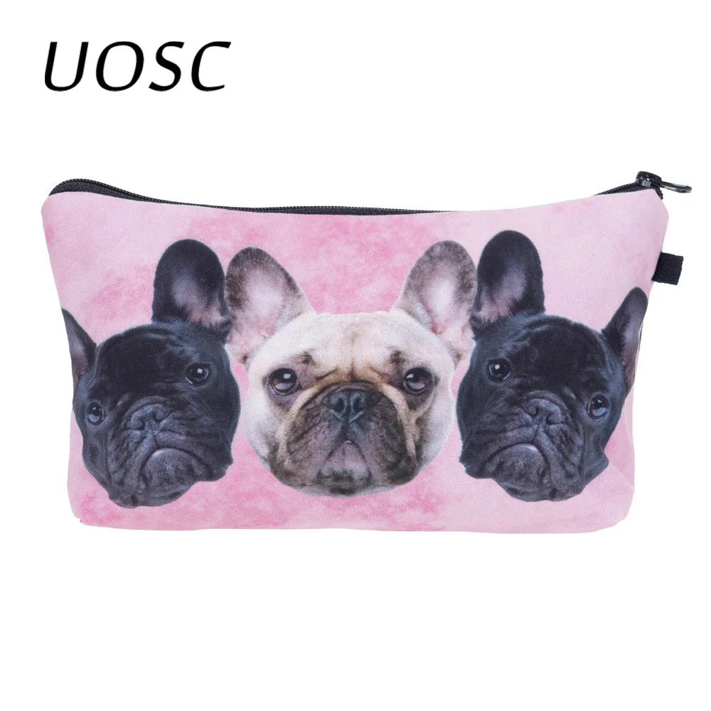 Косметичка UOSC Bulldog Trio Женская розовая косметичка с 3D принтом чехол для