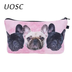 Косметичка UOSC Bulldog Trio Женская, розовая косметичка с 3D принтом, косметичка, чехол для карандашей