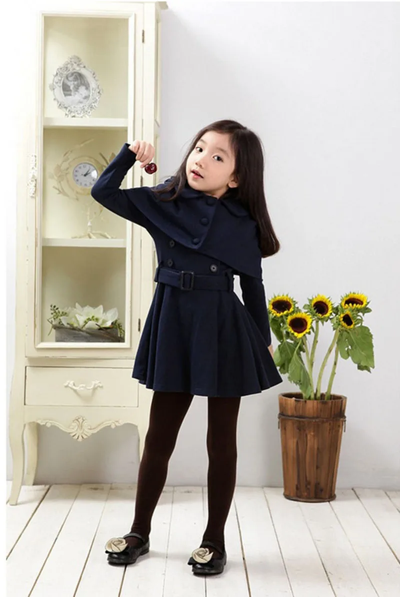3 4 5 6 7 8 9 10 11 12 Years Teen Girls Autumn Dress with Short Cloak Solid Long Sleeve Vestidos Elegant Winter 2020 | Детская одежда и