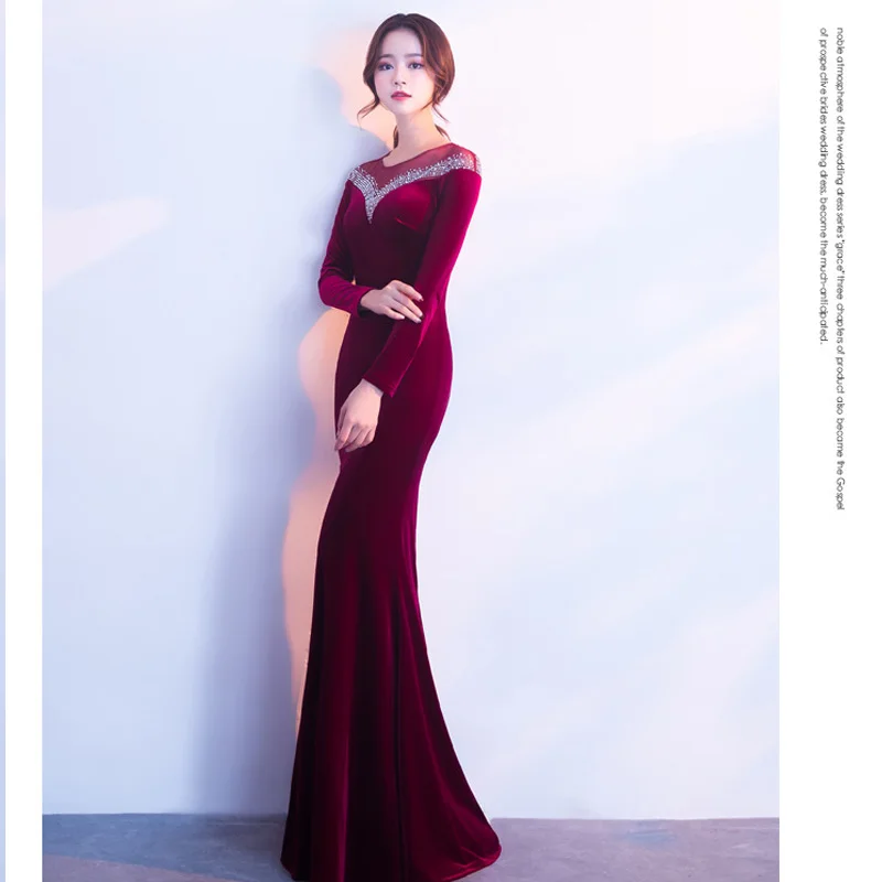 Роскошное осенне зимнее женское сексуальное бархатное вечернее платье с