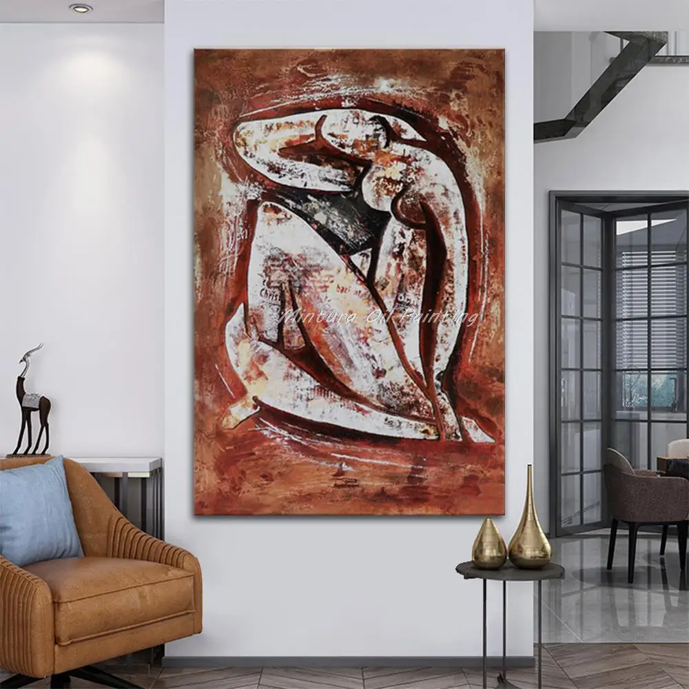 

Mintura Hand Painted Sexy Girl Oil Painting On Canvas Handmade Modern Abstract Figure Picture Wall Art For Room Home Decoration