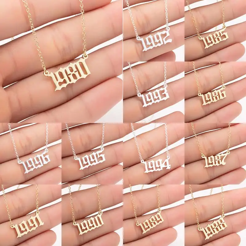 Women Personalized Necklace Special Date Year Number Necklace girl1994 1995 1996 1997 1998 1999 from 1980 to 2002 chain Jewelry