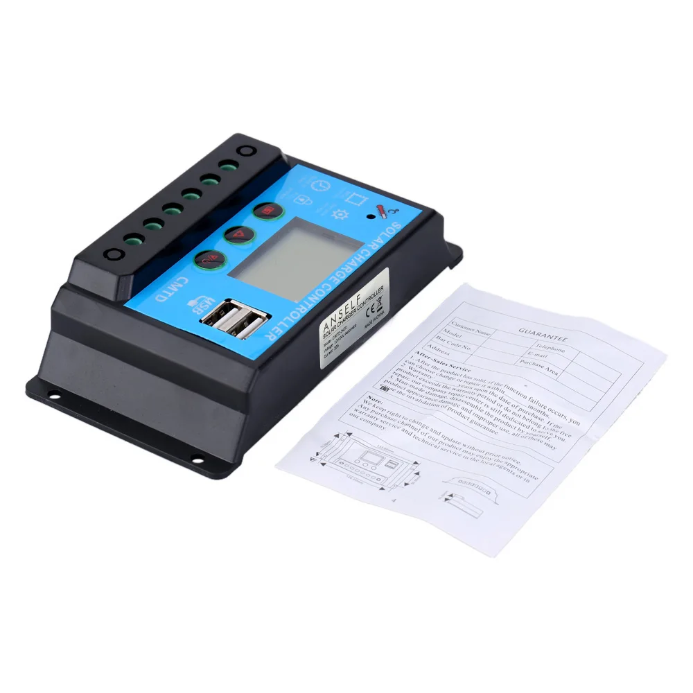 Anself 12V/24V Солнечный контроллер заряда с ЖК дисплей автоматический таймер Панели