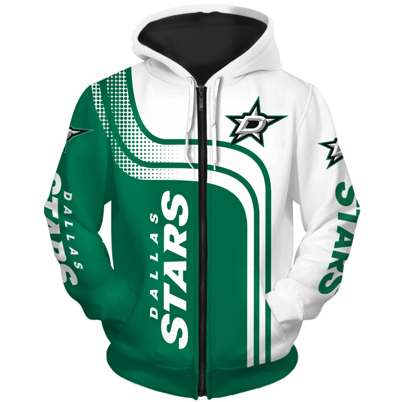 

Dallas men's fashion Long sleeve 3D Stars Zip Hoodies Stitching curve difference abstract five-pointed star print Sweatshirt