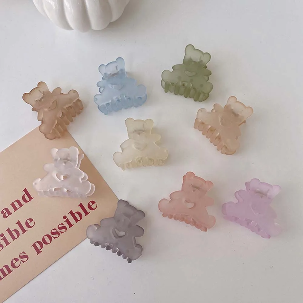 

Прозрачные матовые однотонные заколки для волос, 1 шт., модные корейские стильные милые медвежонки карамельных цветов, крабы для волос, геом...