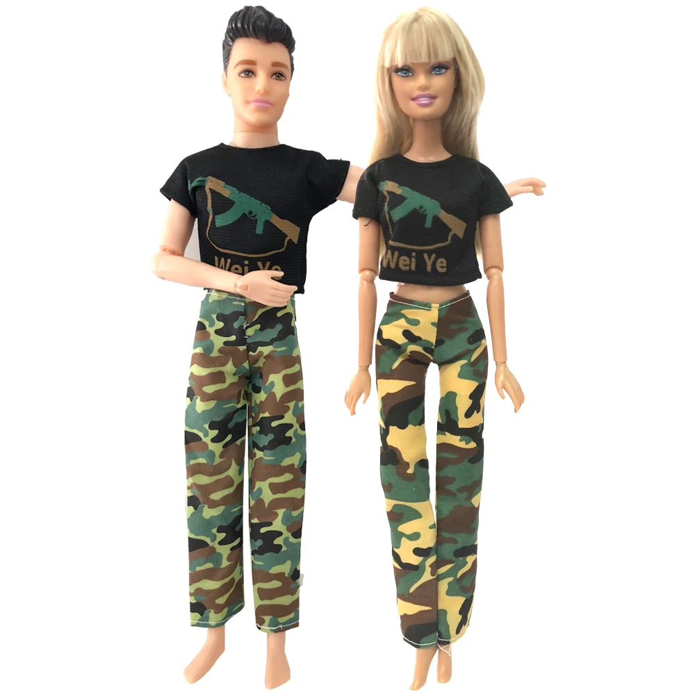 NK 2 Pcs /Set Daily Casual Couple Doll Dress For Barbie Doll Accessories Boy Girl Clothes Birthday Gift Toy For Ken Doll JJ