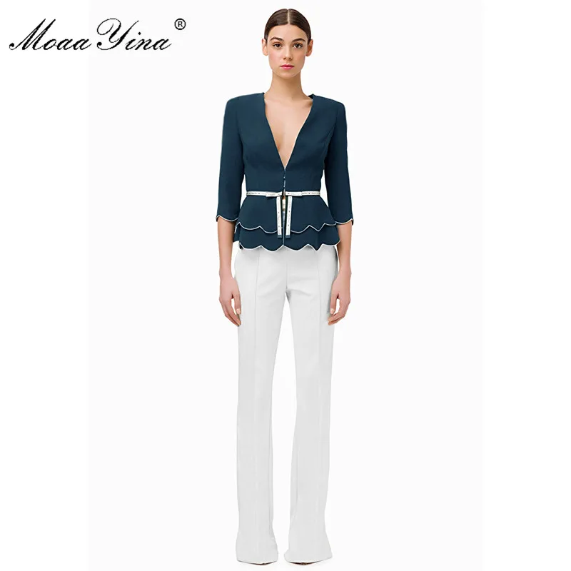 Модный дизайнерский комплект moaayina весна лето женская куртка с v-образным вырезом
