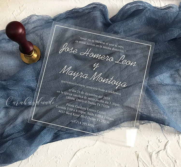 Простое квадратное акриловое Свадебное приглашение CA0967|Открытки и приглашения| |