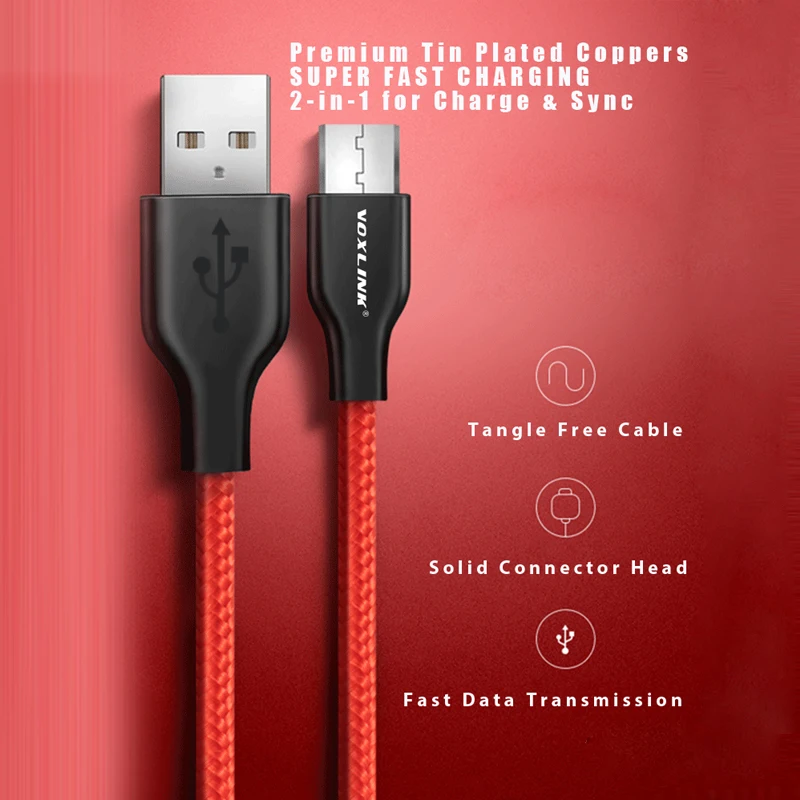 VOXLINK Micro USB Cable 2.4A Phone Fast USB Cord Charge for Xiaomi Redmi Note5 Micro Charger Data Cable for Samsung USB Cord