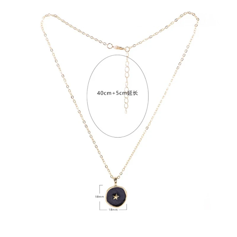 

Simple Enamel Stars Moon Heart Round Pendant Necklace for Women Fashion Gold Color Coin Statement Choker Necklace Jewelry Girls
