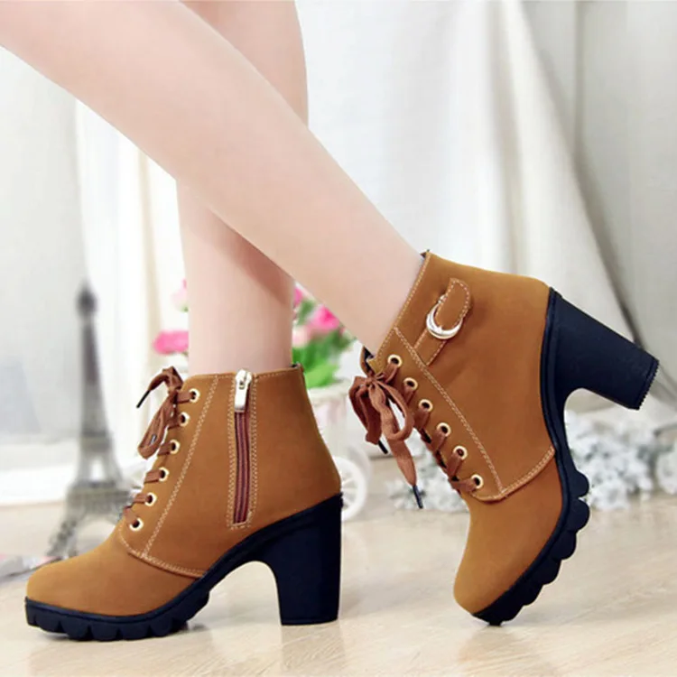 

Women ankle boots autumn women shoes high heels 8.5 cm lace-up women boots boots plus size
