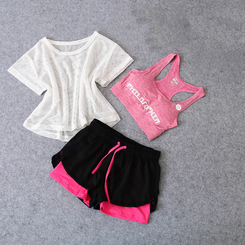 Women's Yoga Suit 3 PCS Set Fitness Clothing Sportswear For Female Workout High Waist Sports Clothes Running Top | Спорт и