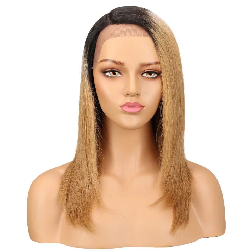 Rebecca Right Side Part Ombre Lace Front Human Hair Wigs For Black Women Peruvian Remy Straight Hair Wig 14 Inch Free Shipping