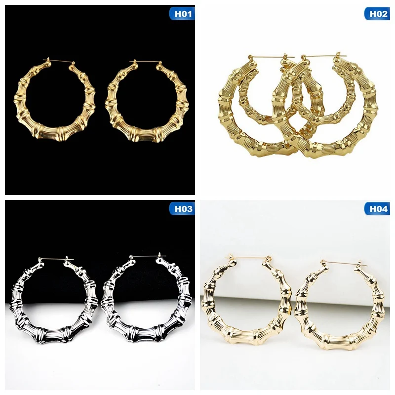 Новые панк большие золотые серебряные бамбуковые круглые серьги