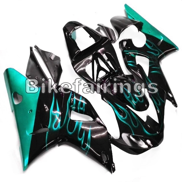 

Коврики Sportbike для Yamaha YZF1000 R1 2000 2001 00 01 R1, корпус из АБС-пластика для кузова с черным и мятно-зеленым пламенем