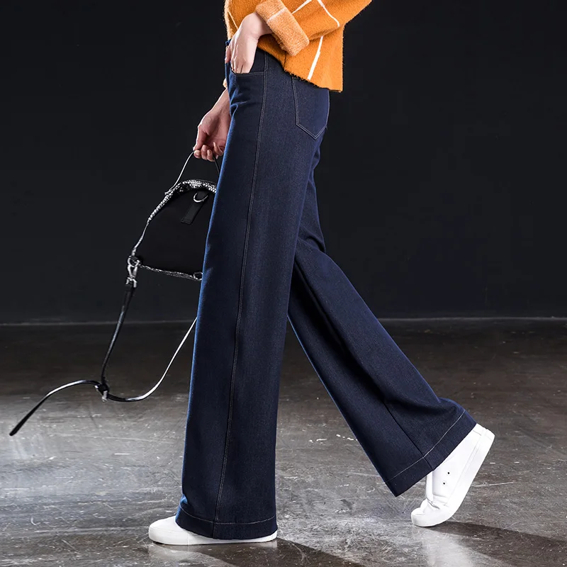 Shangege женские темно-синие джинсы с широкими штанинами высокая талия свободные