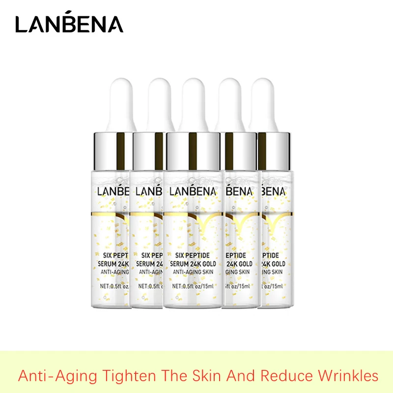 

LANBENA 24K Gold Six Peptides Serum Facial Essence Day Anti-Aging Wrinkle Firming Whitening MoisturizingFaceCreamCare 4Pcs /5PCS