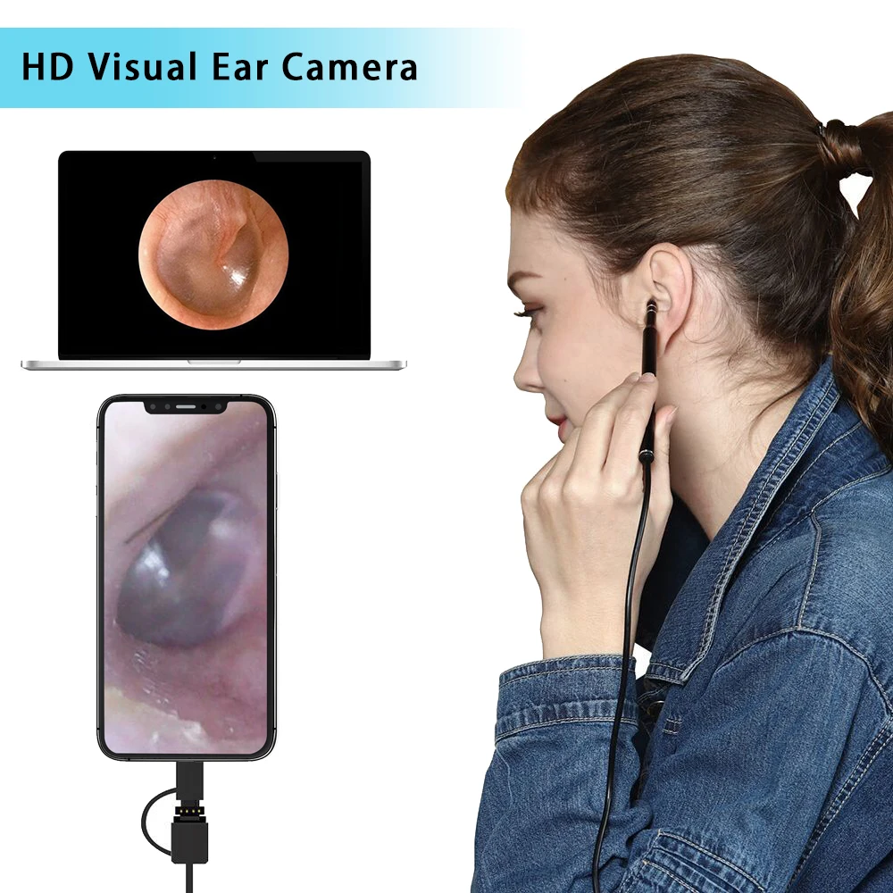 3 в 1 Ушная очистка эндоскоп камера 2 м 5 мм HD USB Otoscope визуальная ложка микро