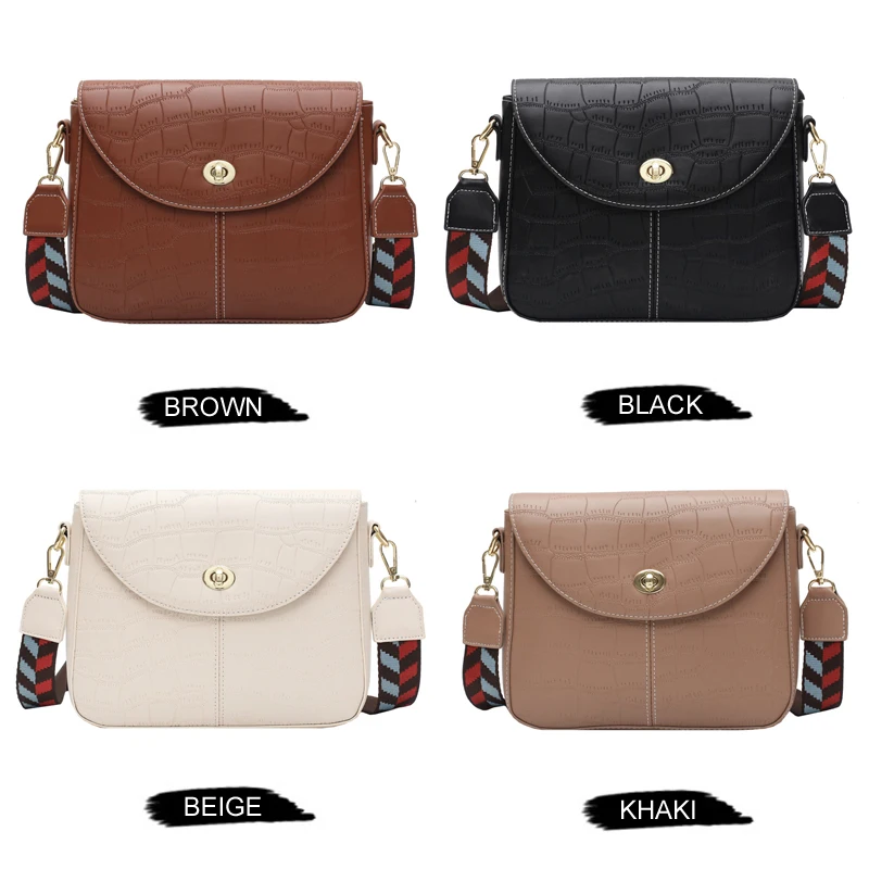 Vintage Stone Pattern Women Handbags Designer Wide Strap Shouder Bag Luxury Pu Leather Crossbody Bag Ladies Small Flap Purses
