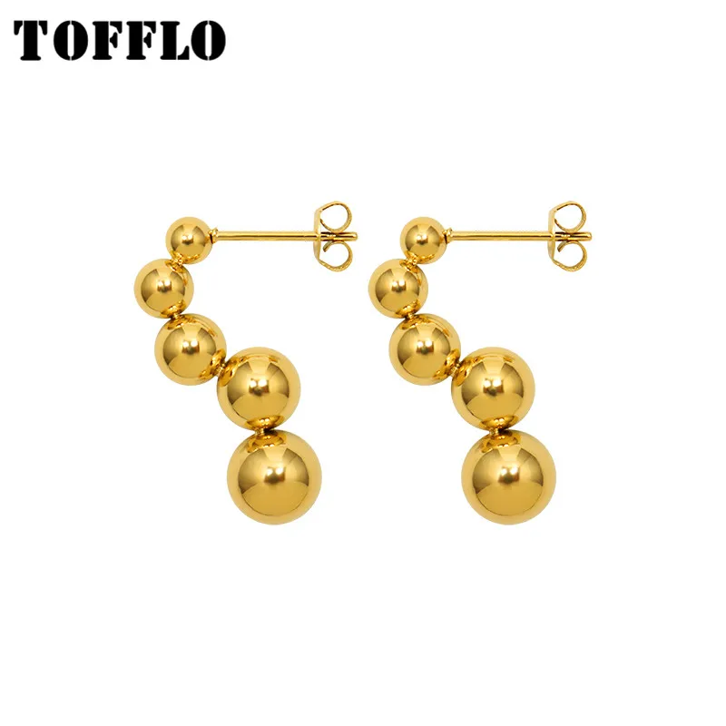 

TOFFLO Stainless Steel Jewelry Special Shaped Simple Small Steel Ball Earrings Fashion Symbol Versatile Earrings BSF425