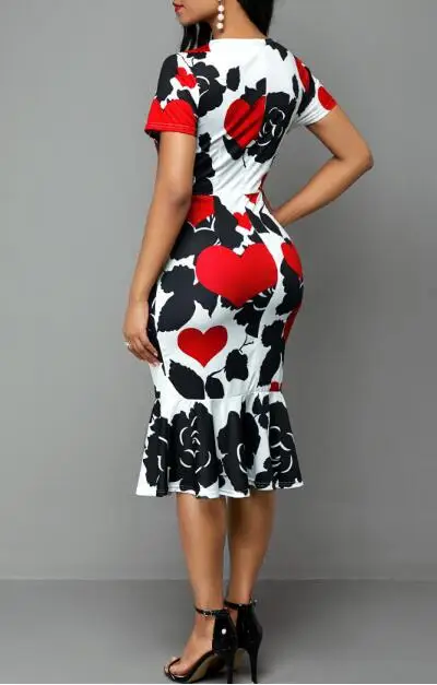 

European Style Summer Women 2020 Casual Fashion Print Slim Office Bodycon Dresses Elegant Sexy Vintage Short Sleeve Party Dress