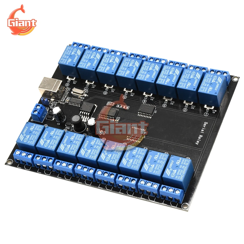 Плата модульного реле последовательного порта 16 каналов 7-38 В постоянного тока 12