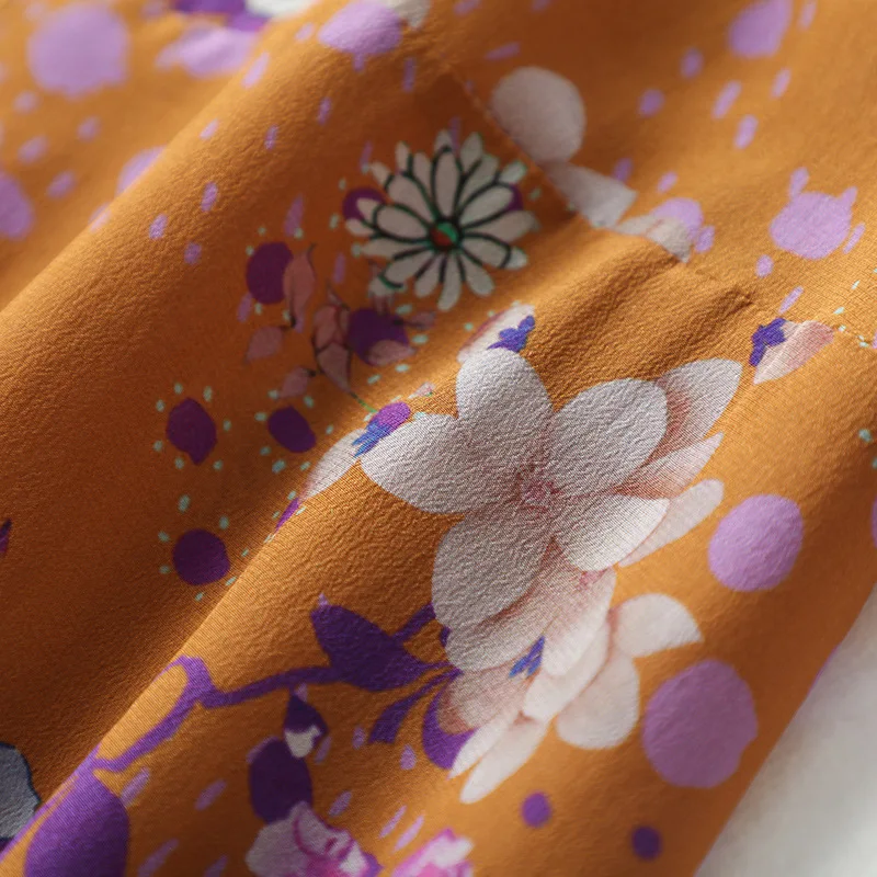 

Woman Print Dress Real Silk Short Sleeves V Neck 100% Natural Mulberry Silk Crepe De Chine Dres 2021 Spring Summer Dress