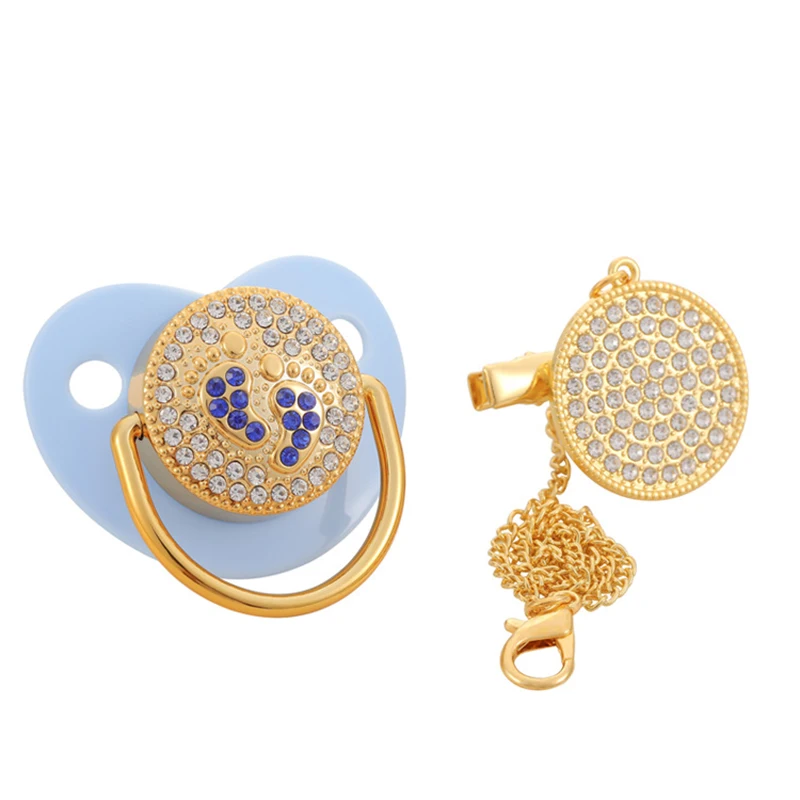 

Cute Baby Shower Gifts 5 Colors Baby Pacifier Clips Chain Golden Bling BPA Free Silicone Infant Nipple Newborn Pacifier