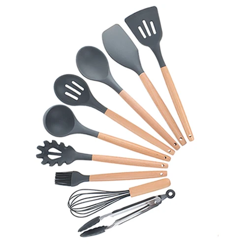 Black 9pcs-A 9/10/12 шт. Пособия по кулинарии набор инструментов из силикона премиум класса, Кухня Пособия по кулинарии Посуда Набор отверток с хранения коробка Turner щипцы шпатель суповая ложка - Цвет: Black 9pcs-A