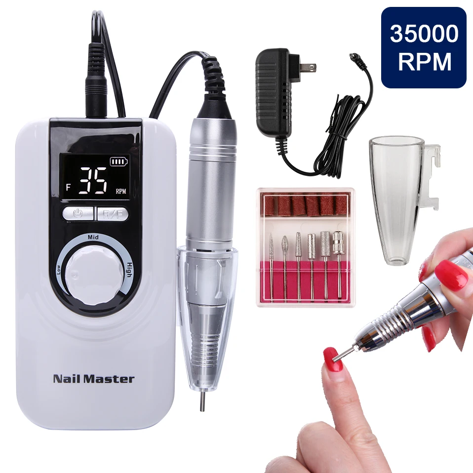 35000RPM Rechargable Portable Manicure Machine Electric Nail File Set Tools All Gel Art Nail Polishing 25W Milling Cutter