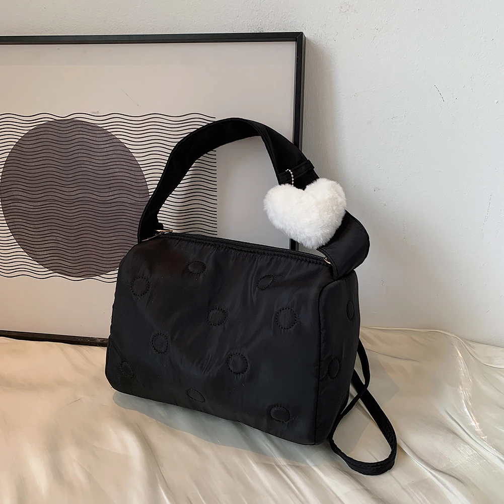 

Women Fashion Pure Color Shoulder Bag Casual Ladies Crossbody Messenger Bag Small Square Purse Handbags with Plush Heart Pendant