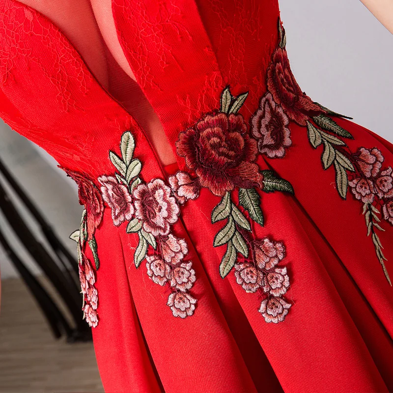 

Summer 2019 New Women's Evening Dress Elegant Lady off-Shoulder Bubble Skirt Red Midi Dress