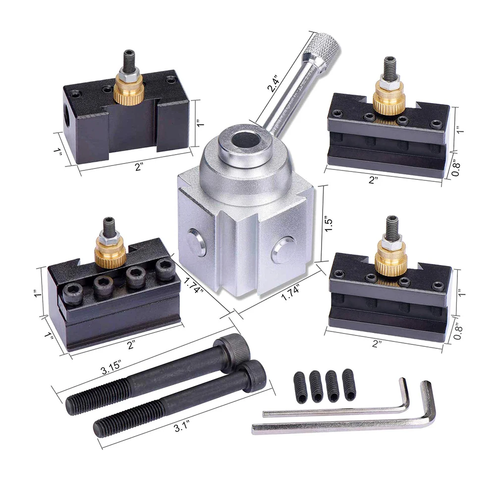 

4pcs Mini Lathe Post Holder Kit Quick Change Tool Boring Blade Turning Facing Holder Set Handle Angle workpiece for Machine