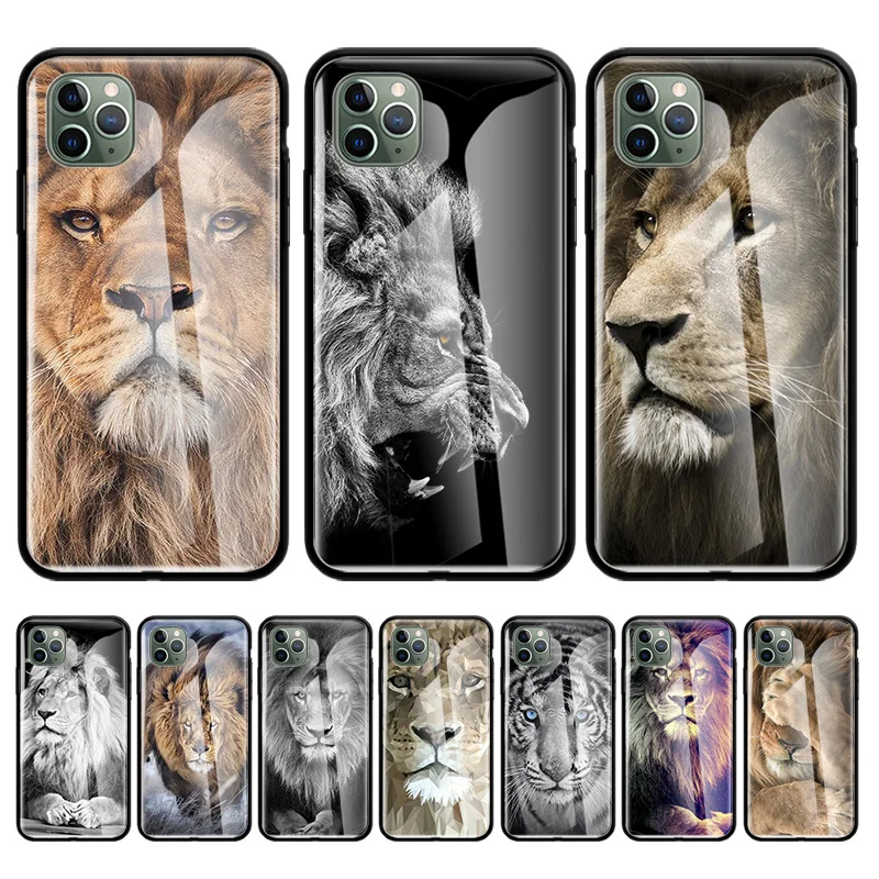 

Lion Alpha Male Glass Cases For Apple iPhone 11 13 12 Pro Max SE 2020 XR XS X 7 8 6 6S Plus Tempered Phone Coque Shell