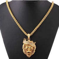 new fashion animal rhinestone crown lion head hanging necklace luminous necklace mengold plated punk party pendant necklace