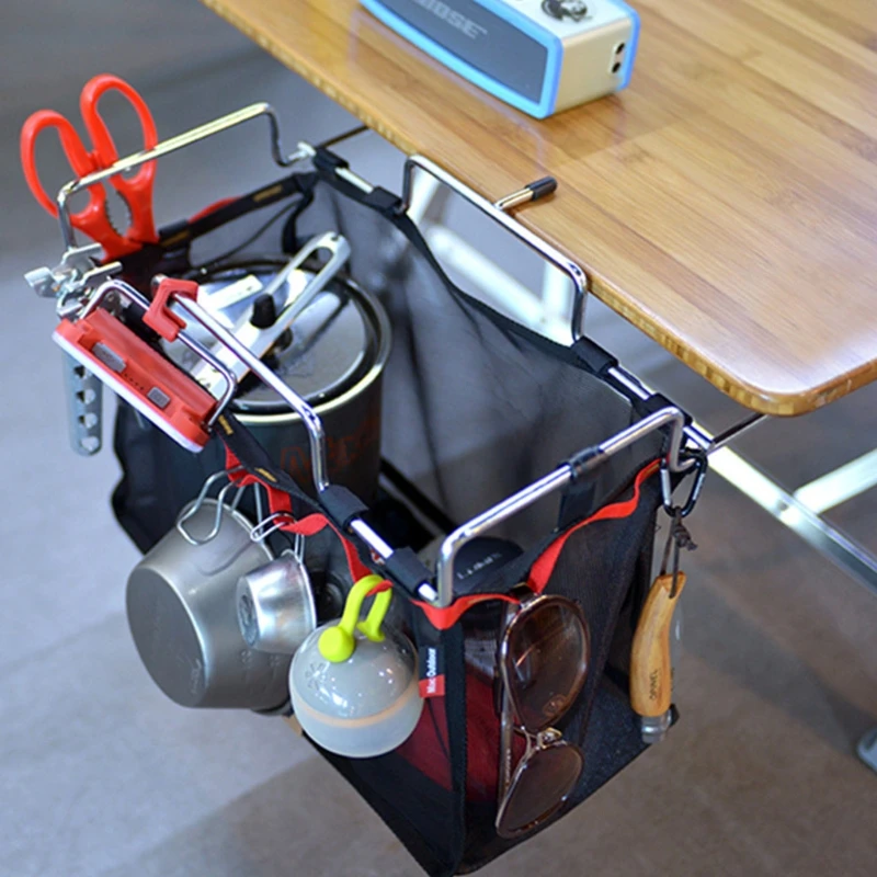 

Outdoor Camping Storage Mesh Bag with Versatile Stainless Steel Support Stand 875D