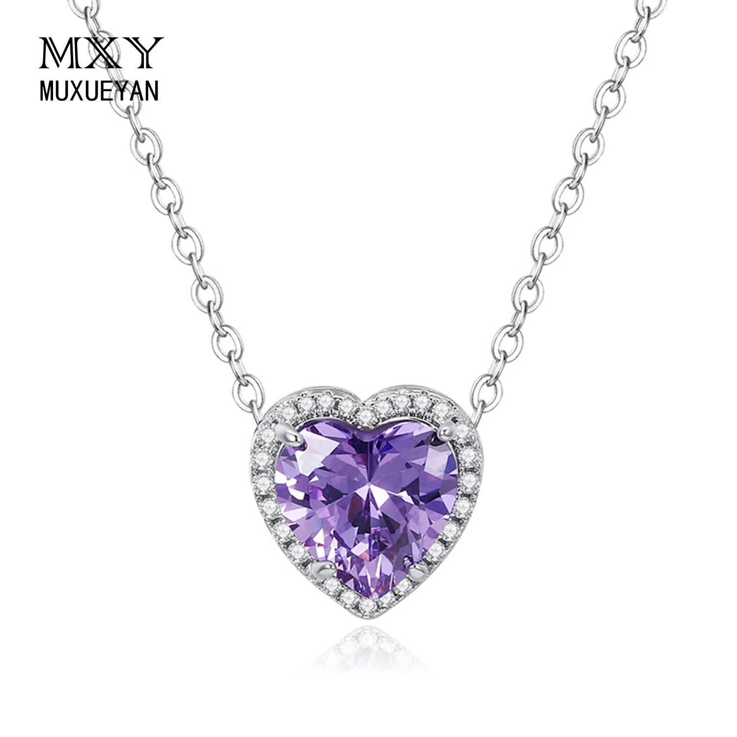 

MUXUEYAN Silver Color Heart-shaped Purple Zircon Necklace Fashion Pink Main Diamond For Female Wedding Party Gifts Jewelr