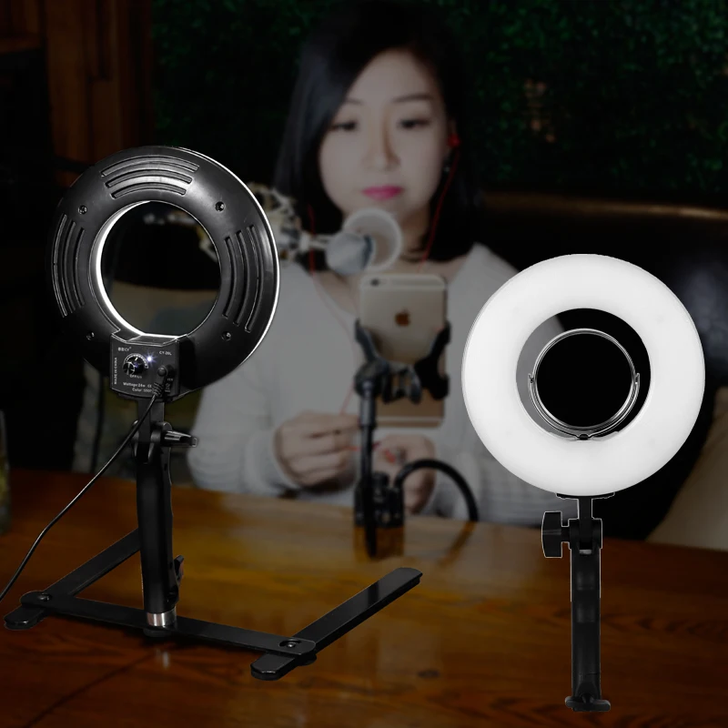 10 дюймов кольцевой светильник с регулируемой яркостью, настольный фотографии светильник 24W 5500K макияж лампа задники для студийной фотосъемки для телефона мобильного телефона в реальном времени подарок