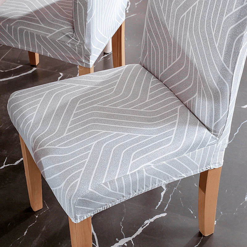 

Grey and White Lines Printed Chair Cover Washable Chair Seat Cover for Dining Room Kitchen 1/2/4/6 pcs Home Decoration