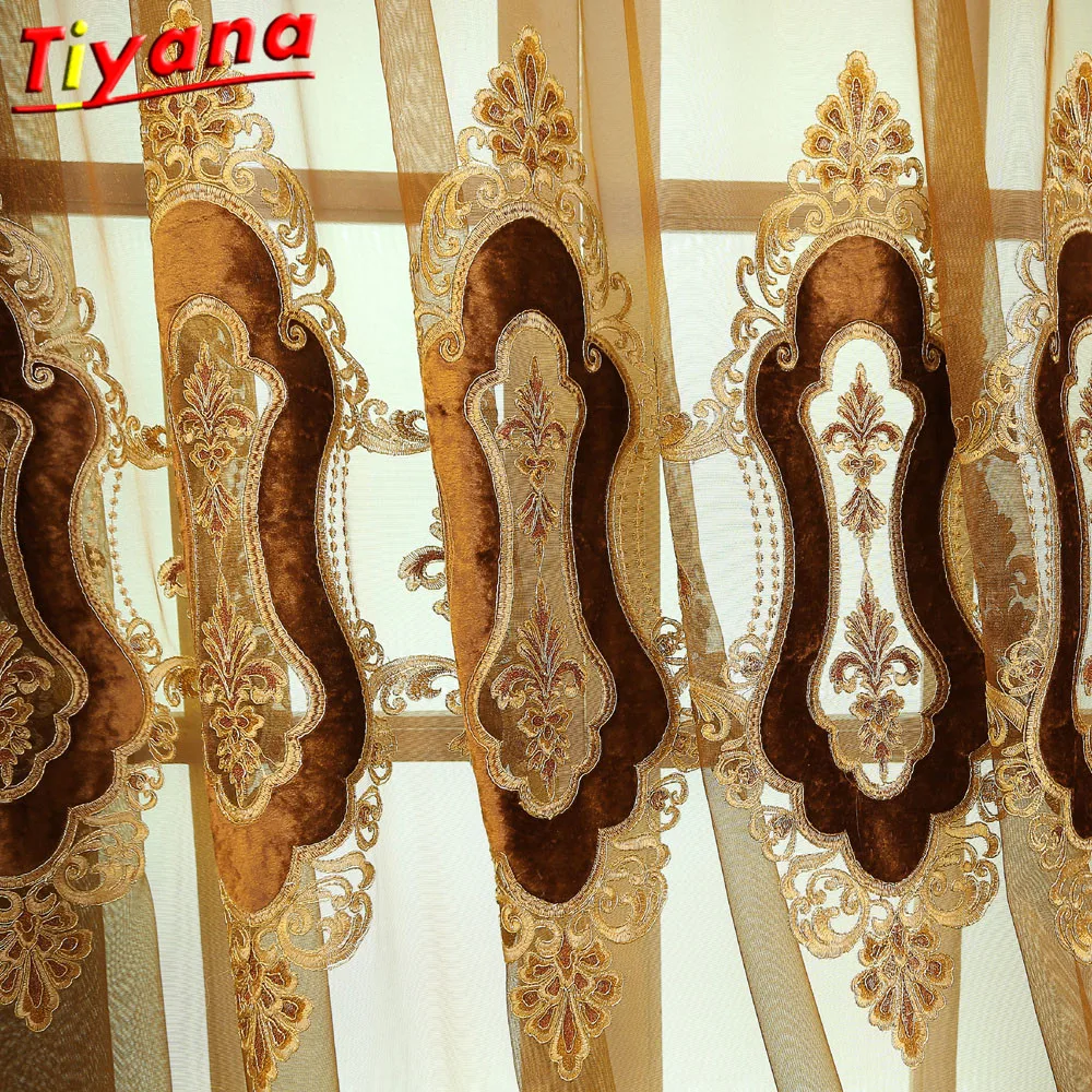 

European Luxury Velvet Embroidery Curtain Heavy Fabric Window Drapes Semi Blackout Blind for Bedroom Living Room X-WP325 *20