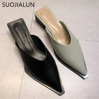 suojialun brand design women slipper 2021 spring ladies slip on mules shoes pointed toe low heel sandal outdoor casual slides